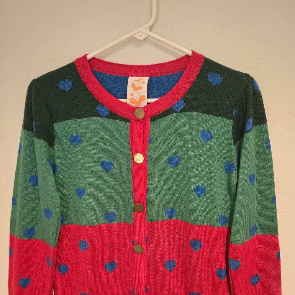 Benito Fernández 100% Wool Heart Cardigan Maximalist Color-Block Knit - Size S - Picture 4 of 8